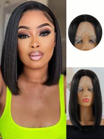 13x4x1 Lace Synthetic Non-toxic Wig, Wave Head Straight Hair, 14-inch Non-adhesive Lace Front Piece, Suitable For The Whole Scene. (Option: 1B-14inch)