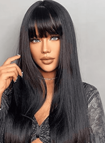 Self-pickup Long Natural Black Wigs For Women,Natural Black Wigs With Bangs Layered Shoulder Length Synthetic Wig For Daily Party  24 Inch (Option: SUE21B)