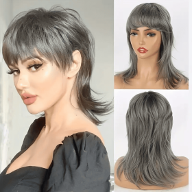 14-Inch Mullet Wig With A Fluffy Layered Pixie Cut Made From Synthetic Short Straight Hair, Crafted From High-Temperature Chemical Fiber, Perfect (Option: Gray-14inch)