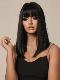 Self-pickup Medium-length Straight Hair Fully Machined Bangs Wig 14 Inches Natural Black Heat-resistant Fiber High Temperature Silk Wig Dyeable A (Option: SUE161B)